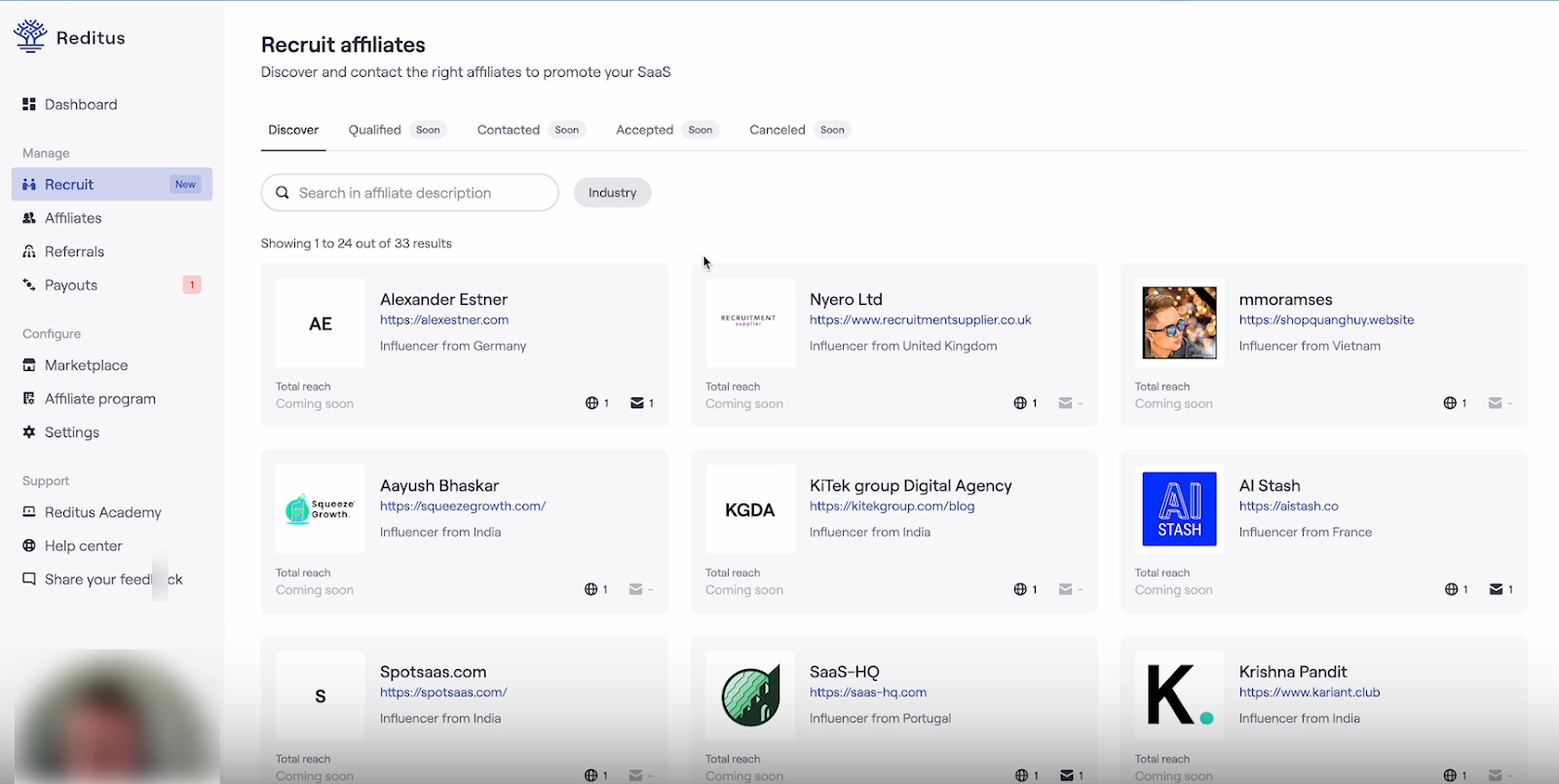Screenshot from Reditus Recruit Tool interface.