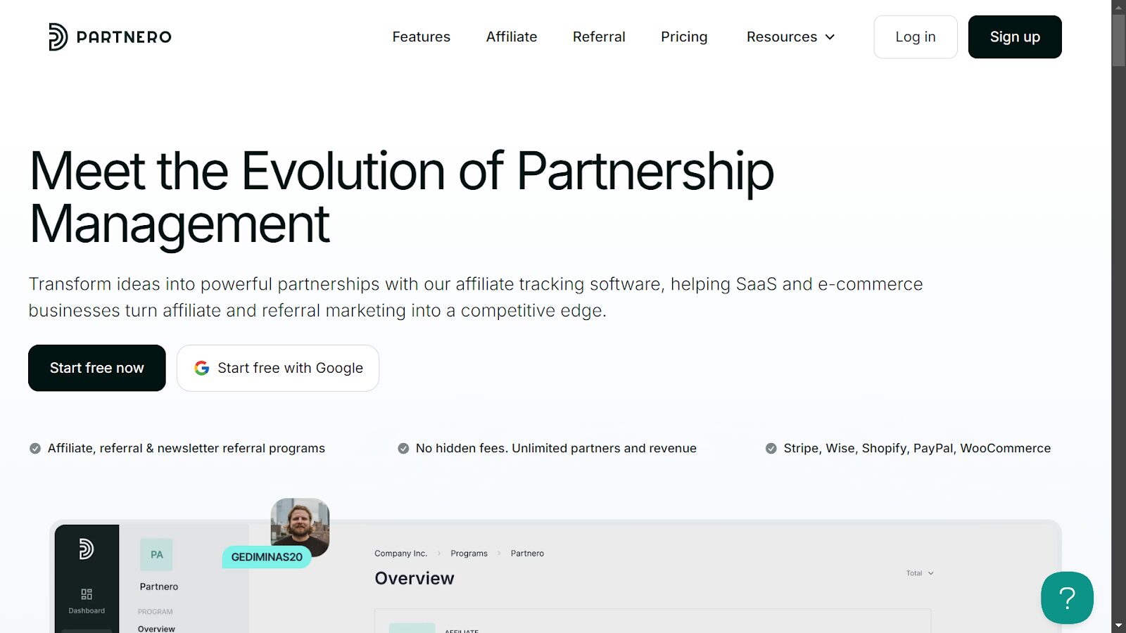 Screenshot from Partnero website.