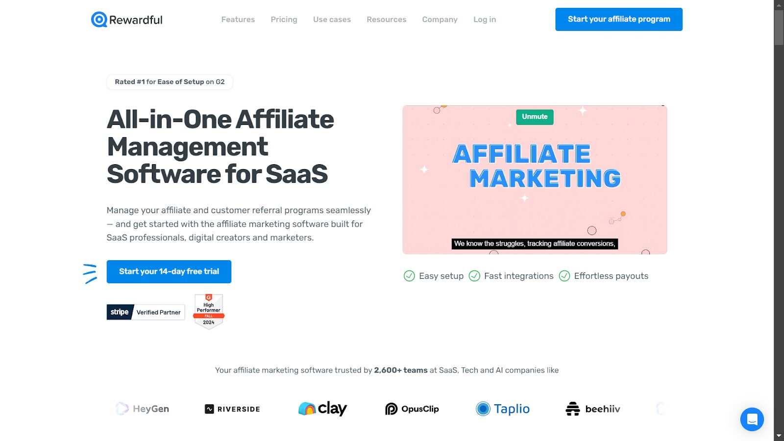 Screenshot from Rewardful website.