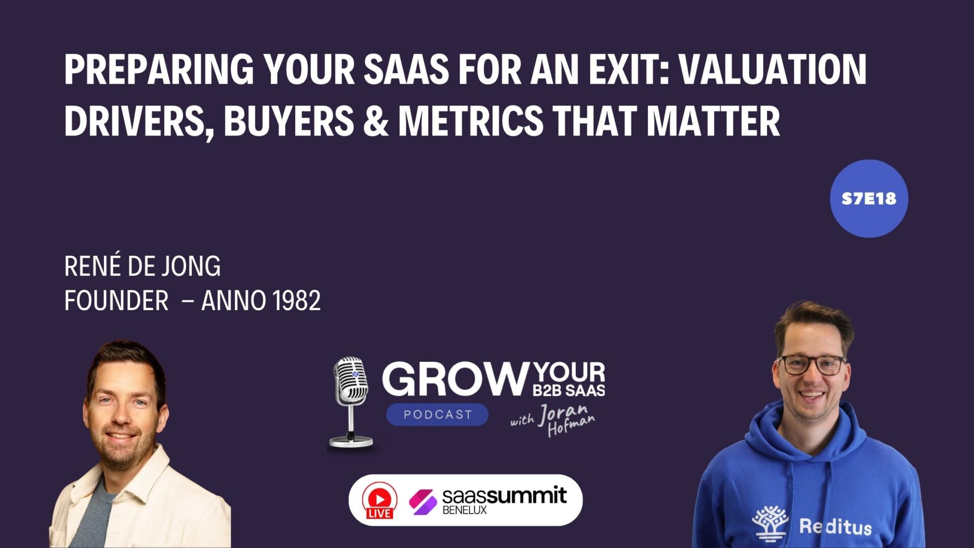 https://www.getreditus.com/podcast/s7e18-preparing-your-saas-for-an-exit-valuation-drivers-buyers-metrics-that-matter-with-rene-de-jong/